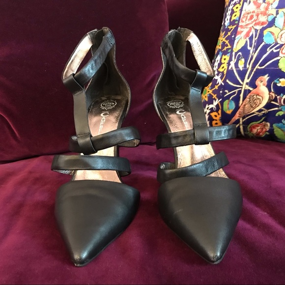 Jeffrey Campbell Strappy Black Leather Stilettos with Pointed Toes - Picture 2 of 6